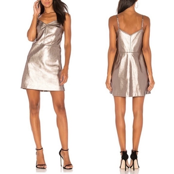 1. State Mini Slip Dress Faux Leather Metallic Silver Foil Slip Size 6 New NWT - Picture 2 of 9